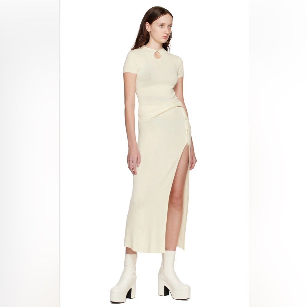NWT New Bec & Bridge Sorrento Luxury Knit Midi to Maxi Skirt Off-White Cream ๐